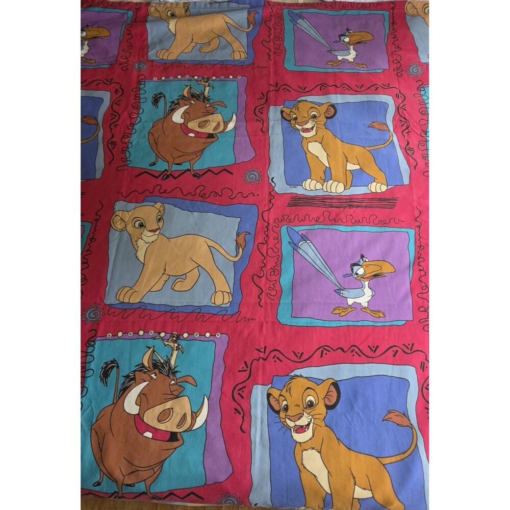 Lion King Flat Sheet Vintage 1990s Disney Simba Characters Queen Size 85x66